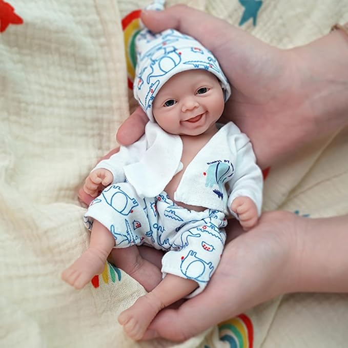 7" Micro Reborn Baby Dolls Silicone Full Body Baby Soft Skin Mini Realistic Newborn Baby Dolls Real Life Tiny Baby Doll with Feeding Accessories(Boy)