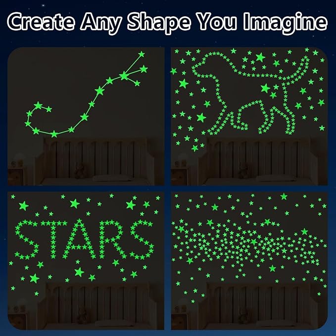 AOWDIAO Glow in The Dark Large Star Stickers – 115 Pcs (4 Sizes, 1.5‑4 in) – Luminous Ceiling & Wall Decals for Kids’ Bedroom, Nursery, Party Decor