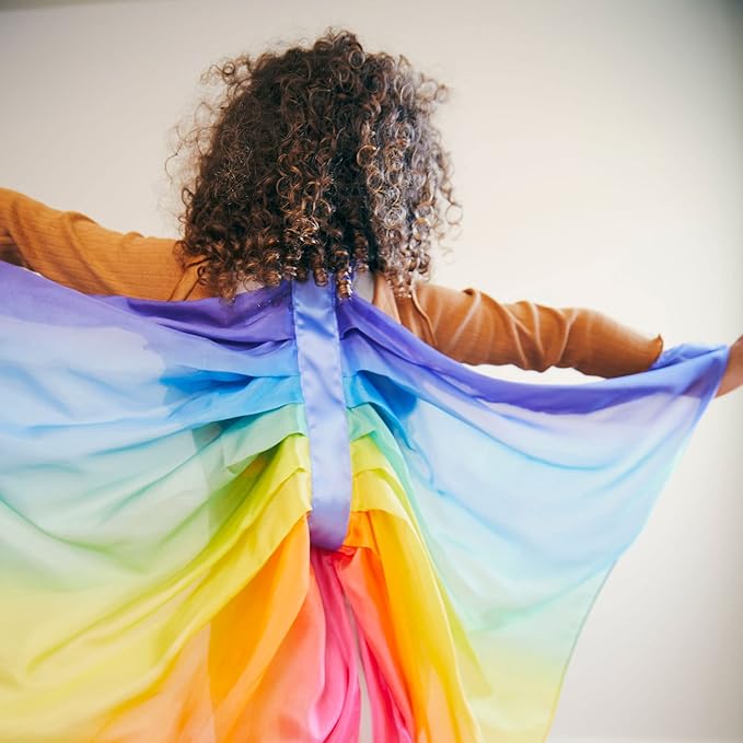 Sarah's Silks Rainbow Fairy Wings | Butterfly Costume for Kids, Real Natural Silk Montessori Waldorf Toys Dress Up for Pretend Play | Hand Dyed Toy for Girls and Boys Ages 3-8