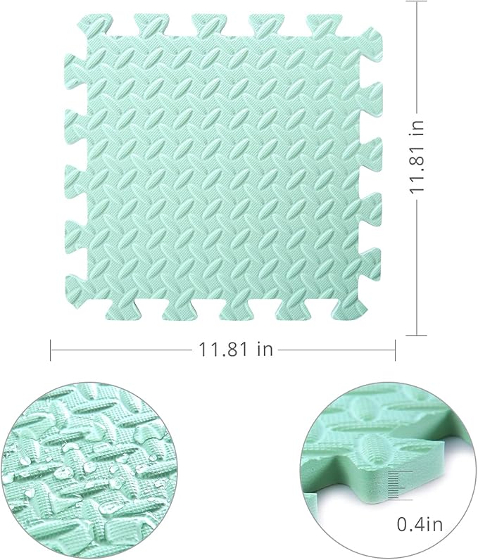 36 Tiles Foam Play Mat for Baby, 0.4 Inch Thick Foam Interlocking Floor Mats, Soft Non-Toxic Baby Playmat, Solid Colored Puzzle Play Mat Kids Floor Mats for Toddler(White/Pink/Bean Green)