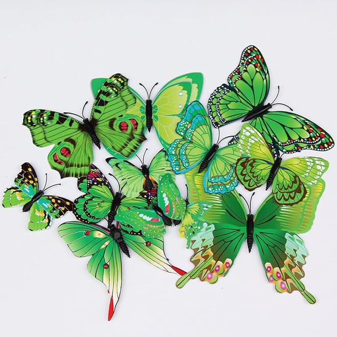 Mixed of 12PCS 3D Pink Butterfly Wall Stickers Decor Art Decorations¡ (Green)