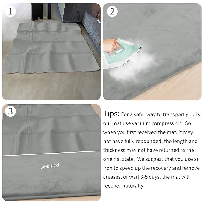 Baby Play Mat for Floor,Extra Large 79"×118" Playroom Mat,Thicker Memory Foam Classroom Mats for Toddler,Infant,Kids,Water Repellent Ultra Soft Coral Velvet,Non-Slip Backing Safe for Crawling(Light Grey)