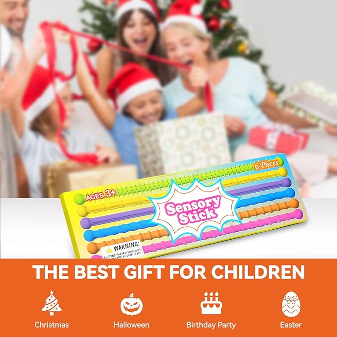 Fidget Toys Sensory Stick: Textured Sensory Toy Suitable for Children and Adults, Relieves Stress and Anxiety, Classroom Travel Essentials, 6PCS, Suitable for Autism and ADHD.