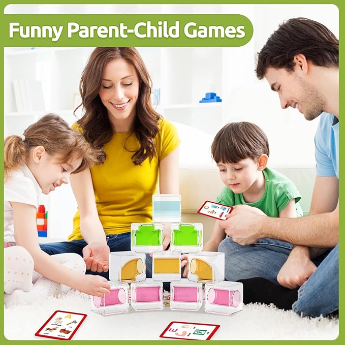 36 PCS Stacking Blocks ā 1.6 Inch Transparent Building Cubes with Learning Cards, Pipe Tube for Marble Run, STEM Educational Toy for Kids 3+, Sensory Gift for Boys & Girls