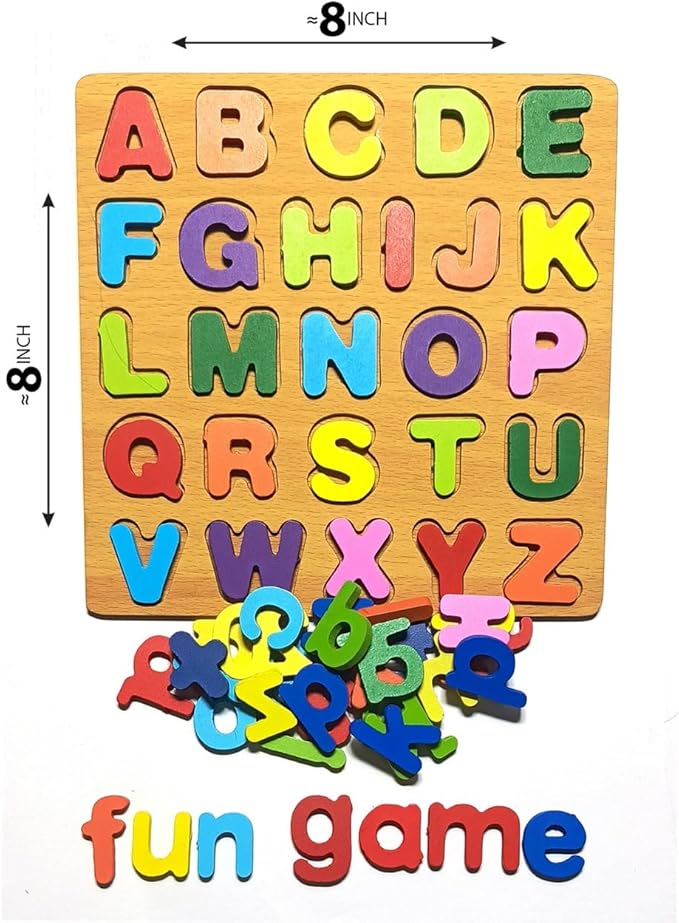 ABC Wooden Pegged Puzzle Set of 3- Uppercase, Lowercase Letters & Numbers Learning Toy for Kids | Educational Alphabet & Number Matching Game | Montessori Wooden Peg Puzzle for Toddlers & Preschoolers