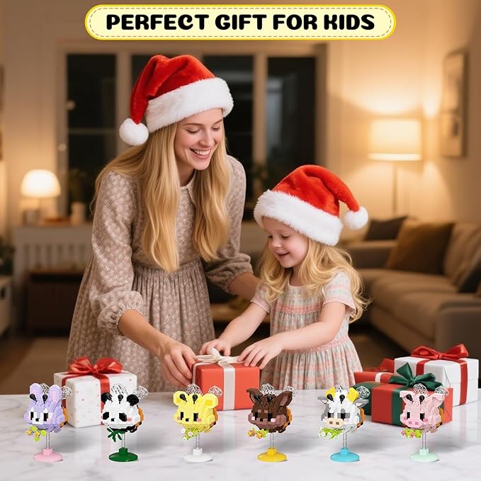 Cute Cartoon Animal Mini Micro Building Blocks Set - 6 Mini Designs with Display Stands, Ideal for Party Favor for Kids and Building Blocks for Adults. Educational Toys for Kids