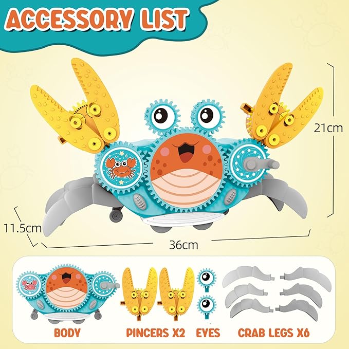 Alritz STEM Gears Toys for Kids,Building Blocks Gear Crab, Learning Educational Toy, Electric & Manual Dual Mode Playset Gift for Boys & Girls Age 3+ Birthdays, Halloween
