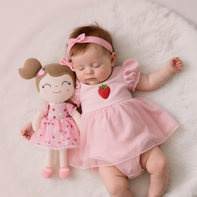 Gloveleya Baby Girl Gift β 16 Inches Strawberry Pink Plush Doll with Gift Box, Soft First Baby Doll for Toddler Girls, Birthday Present, Baby Shower & Holiday Keepsake