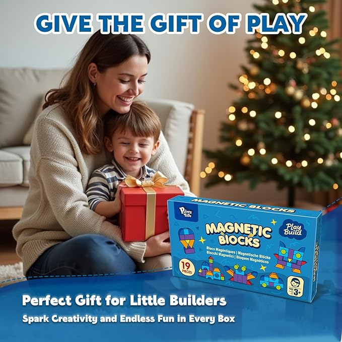 Magnetic Blocks, Large 1.65 inch Magnetic Cubes for Kids, 3D Multi-Shape Building Blocks, Preschool Educational Building Kit, Montessori Sensory Toys for Toddlers 3-5 (19pcs)
