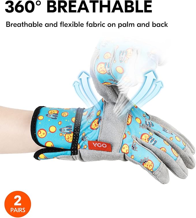 Vgo... 2Pairs 3-4 Years Kids Gardening Gloves,Children Yard Work Gloves,Soft Safety Outdoor Playing Gloves(Size KID:XS,2 Color,KID-MF3561)