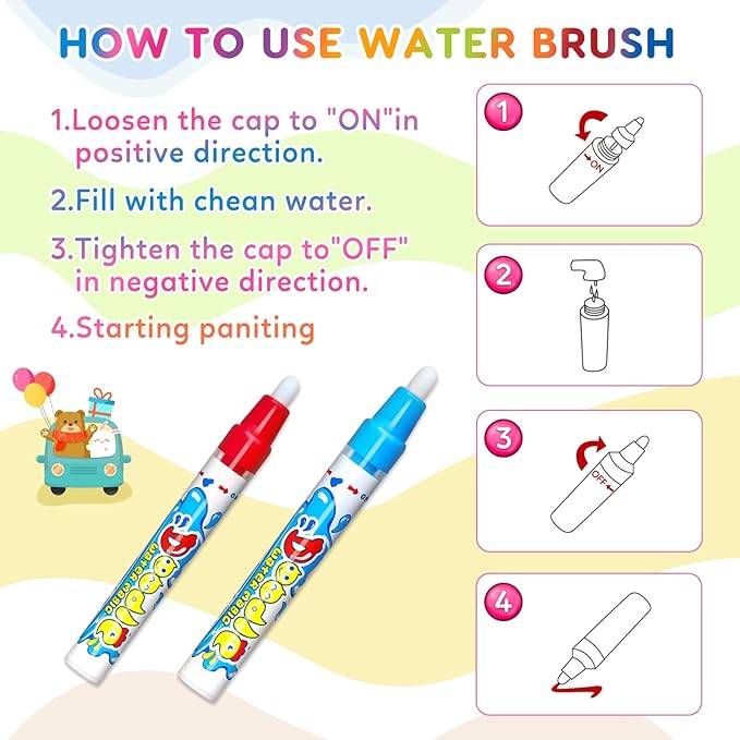 Toddler Toys Water Doodle Mat: 40 X 30 Inch Mess Free Coloring & Drawing Instant Drying Mat - Kids Learning Toys for Girls Age 3-5 Home Educational Activities - Birthday/Christmas Gifts for Girls Boys