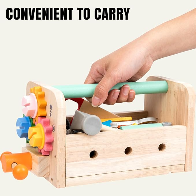Kids Tool Set β 35 Pieces Wooden Toddler Tool with Box β Montessori STEM Educational Pretend Play Construction Toy for 3 to 13 Year Old Boys Girls β Best Birthday Gift