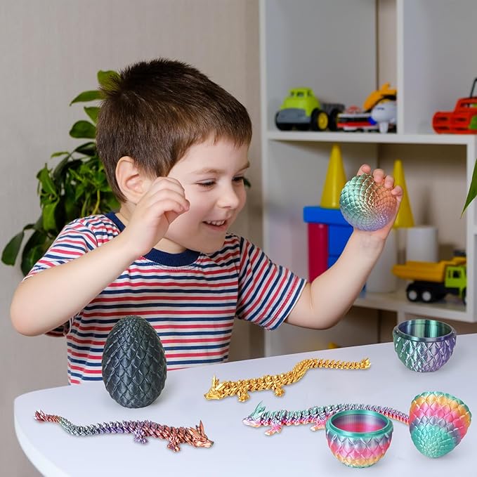 Small Dragon Eggs with Dragon Inside, 3D Printed Surprise Funny Gifts for Kids, Articulated Dragon Fidget Toys for Adults, Executive Desk Toys Office Room Décor (Pastel Rainbow)