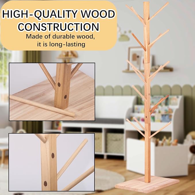 Wooden Puppet Stand for 15 Puppets – Hand Puppet Display Tree with 15 Pegs, Space-Saving Organizer for Classroom, Playroom, Daycare or Home Use – Natural Wood Puppet Holder Rack