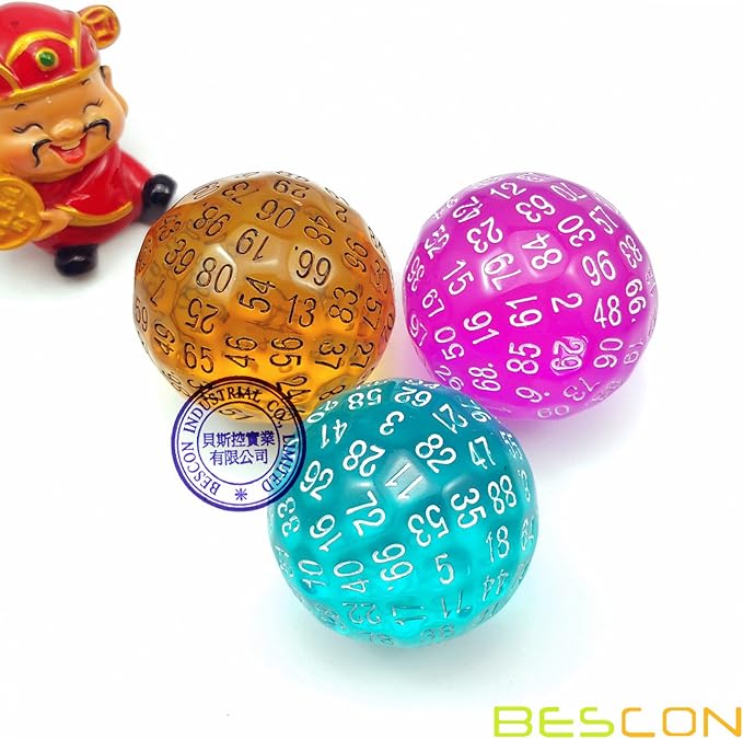 Bescon Translucent Polyhedral Dice 100 Sides Dice, Transparent D100 die, 100 Sided Cube, D100 Game Dice,100-Sided Cube of Teal