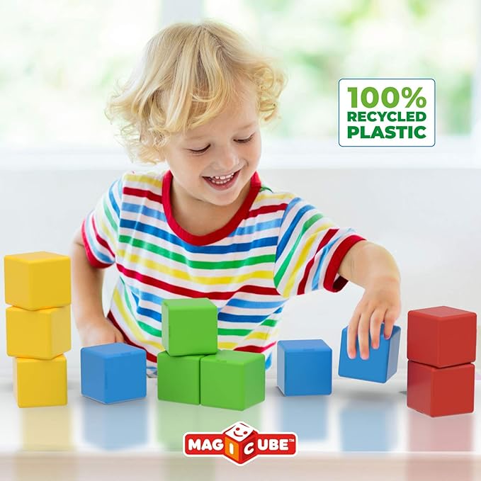 Geomag Magicube 16pcs Magnetic Blocks - Magnetic Building Blocks for Toddlers 1-3, Montessori Toys for 1+ Year Old, Autism Sensory Product, Magnets for Kids