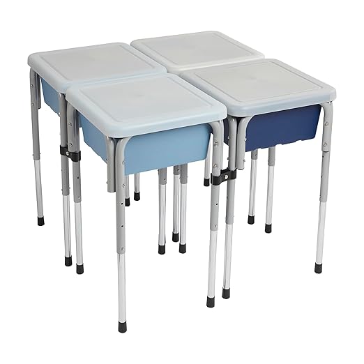 ECR4Kids 4-Station Sand and Water Adjustable Play Table, Sensory Bins, Navy/Powder Blue