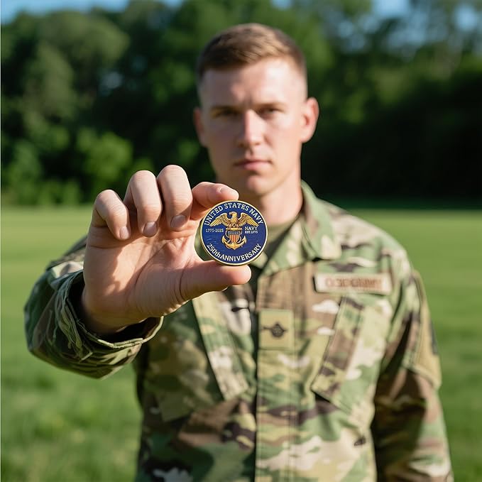 250th Anniversary U.S. Armed Forces Commemorative Coin - Patriotic Military Collectible with Engraved Service Branch Insignia,Patriotic Marine Corps Collectible (Navy)