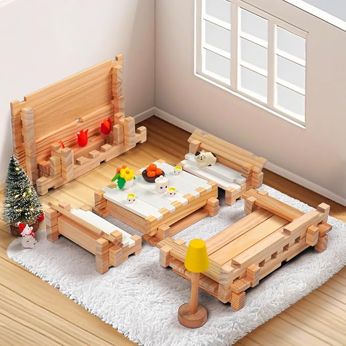Jovi-mindly&Notchies 96 PCS Wooden Blocks Wooden Toys with Storage Bag, Preschool Learning Toys Wood Blocks Building for Kids Ages 4-8 Creative Construction Game,FSC Certified,Halloween Gifts
