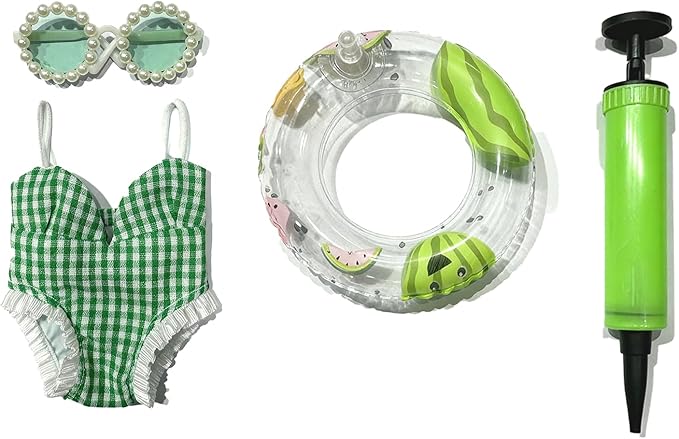 15/17cm(6.7inch Doll Clothes 4-Piece Summer Set: Bikini, Inflatable Ring, Sunglasses & Air Pump for Pool Party (Doll Not Included)