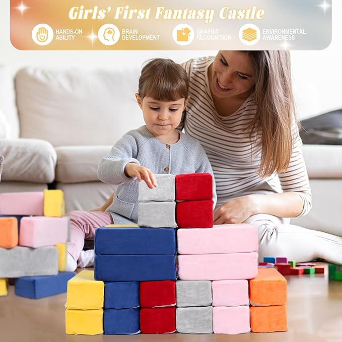 Foam Building Blocks for Kids,24 Pack Soft Foam Blocks for Toddlers, Large Stacking Building Block Toys Set Gifts for Boys and Girls
