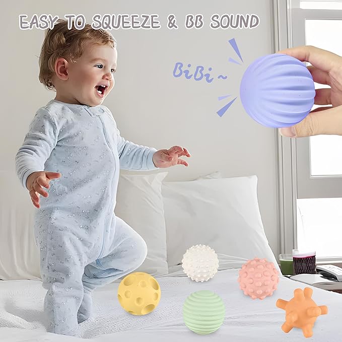 Sensory Balls for Babies,Ball for Toddlers 1-3, Soft & Textured Montessori Baby Toys 6 to 12 Months,Wheat Straw Soft Montessori Toys for Babies