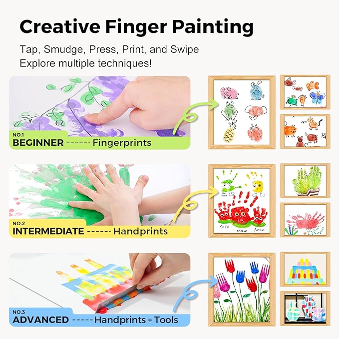 Jar Melo Washable Finger Paints for Toddlers, 7 Colors Large Capacity (2.1fl oz), Non Toxic Baby Paint for Hand and Feet, Safe Art Supplies, Preschool Learning Gifts for Kids Age 2+