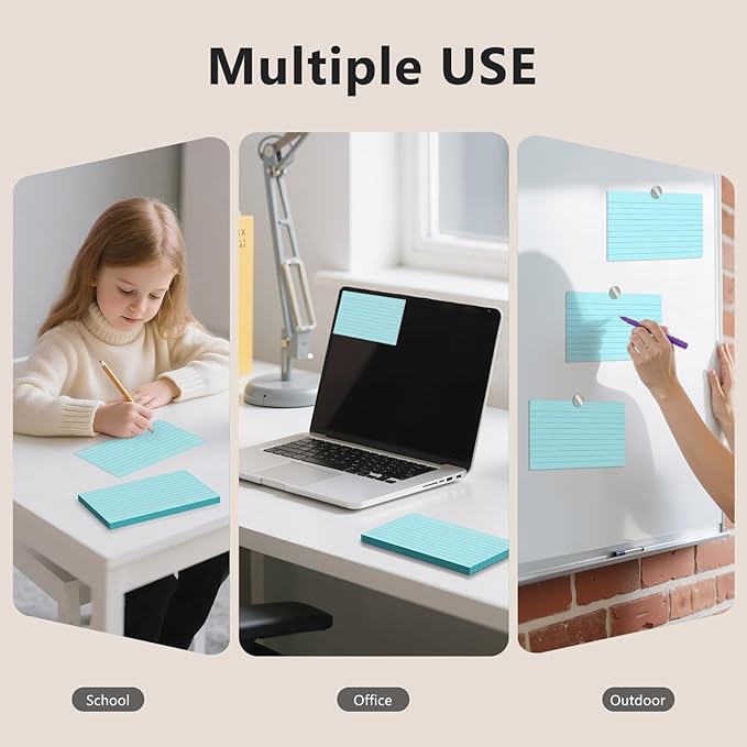 600 Count Index Cards 3 x 5 Inch Blue Lined Flash Cards Ideal for Studying and To-do-List, Portable Note Cards Taking for Students and Teachers, Flash Card Styled for Home, Office or School Use
