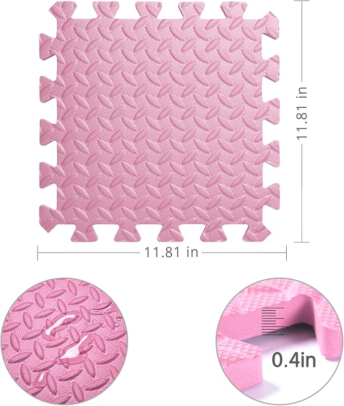 Foam Play Mat for Baby, 0.4 Inch Thick Foam Interlocking Floor Mats, Soft Non-Toxic Baby Playmat, Solid Colored Puzzle Play Mat Kids Floor Mats, 16 Tiles, White/Orange/Loli Pink