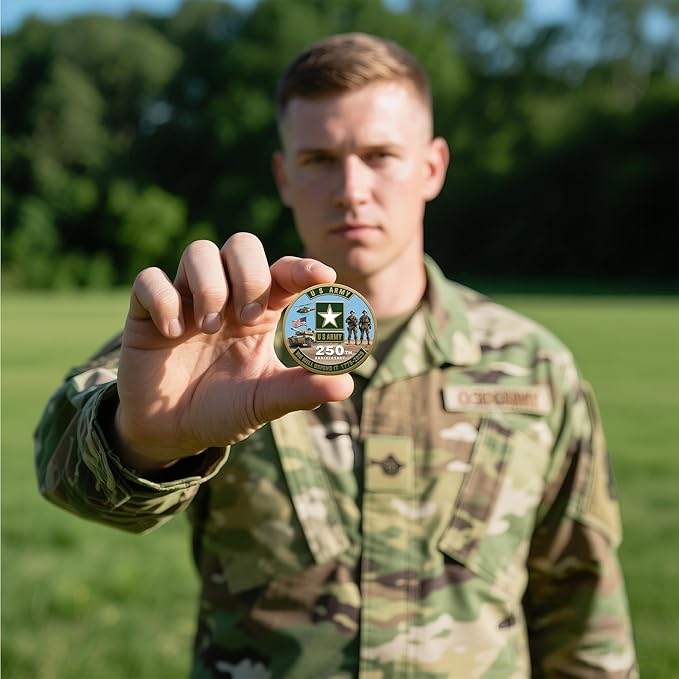 250th Anniversary U.S. Armed Forces Commemorative Coin - Patriotic Military Collectible with Engraved Service Branch Insignia,Patriotic Marine Corps Collectible (Army)