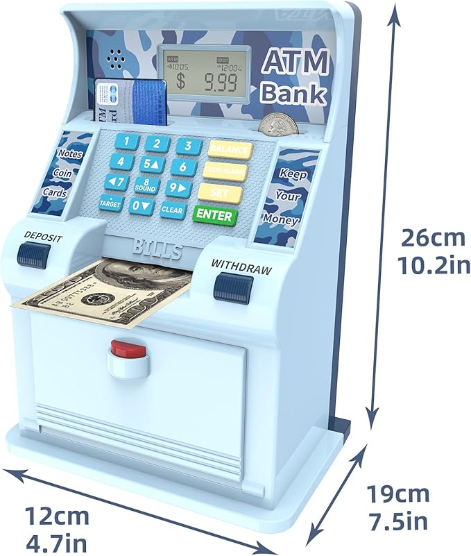 ATM Piggy Bank for Kids,ATM Bank Cash Coin Saving for Real Money with Debit Card,Coin Recognition, Balance Calculator, Electronic Savings Safe Box,Gift for Ages 6-13 Piggy Bank