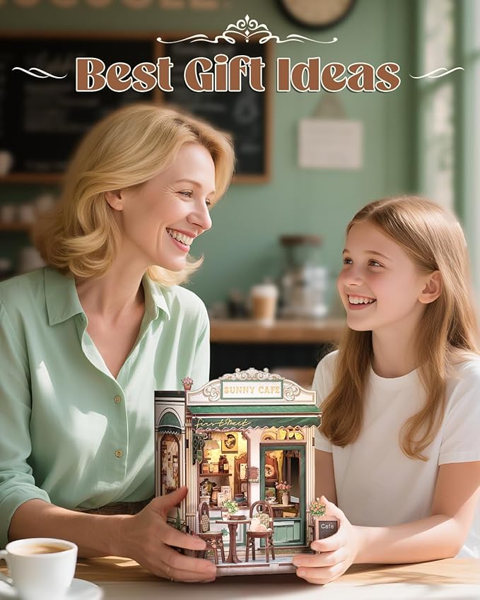Book Nook Kit, DIY Miniature House Kits for Adult and Teens, Dollhouse Tiny Booknook Garden House Bookshelf, DIY Craft Gifts for Family and Friends(Sunny Cafe)