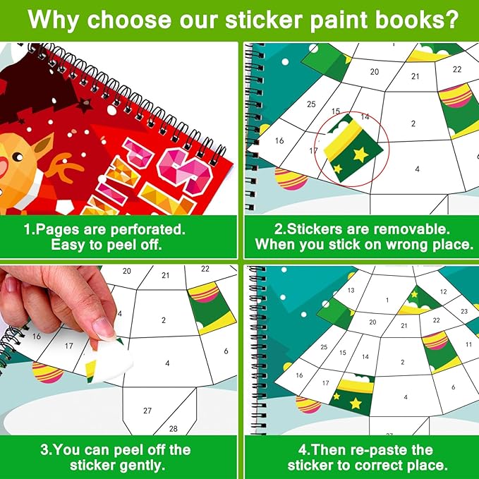 TBEEJ 2PCS Christmas’s Day Crafts for Kids Ages 4-8 Sticker Paint Books Gift Party Create 20 Pictures(Sticker Sheets are Separate)