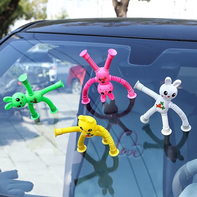 Limpskys 4Pack Telescopic Suction Cup Bunny Toy,Easter Bunny, Easter Egg fillers,Easter Basket Stuffers,Suction Cup Toys,Suction Toys