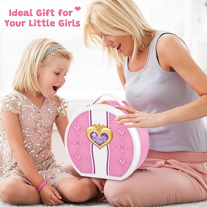 Portable Princess Vanity with Real Mirror, Toddler Makeup Vanity & Styling Tools, Lights and Sounds, Girls Toys Gifts for 3-12 Year Old Kids Birthday Gift