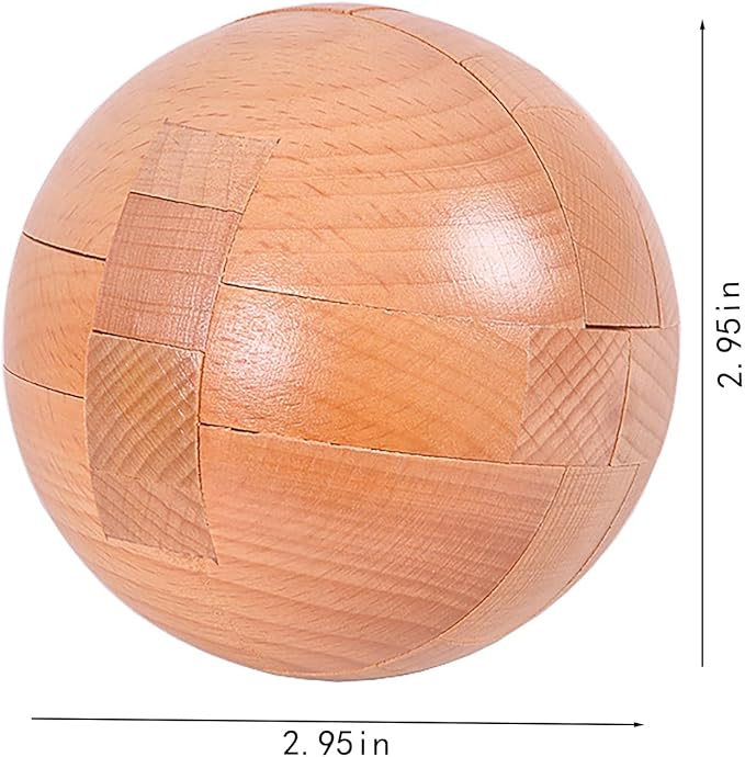 Wooden Brain Teasers Puzzle Handmade Big Wooden Puzzle Magic Ball Toy Intelligence IQ Games 3D Sphere Puzzles for Kids and Adults (Natural Wood)