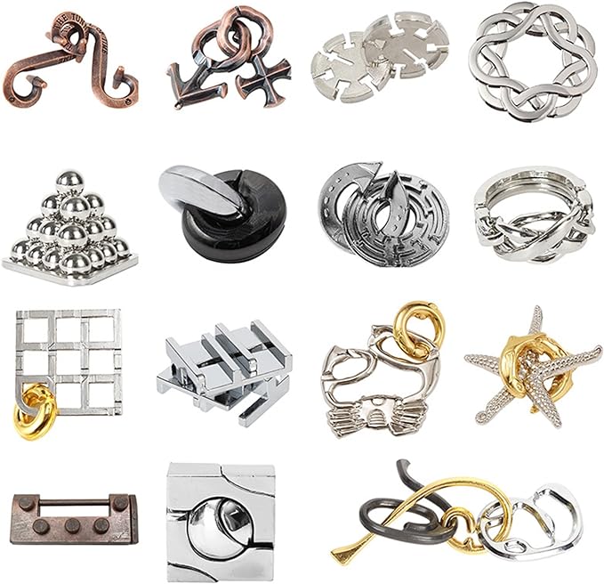 VolksRose 15pcs Brain Teaser Puzzles, Metal Wire Puzzles Set, Mind Smart Game IQ Challenge Puzzle Games, Educational IQ Test Unlock Interlocking Toy Lock Puzzles Gift for Adults Teenagers