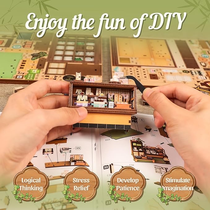 CUTEBEE Book Nook Kit - DIY Miniature House Japanese Sweet Wagashi Shop, Dollhouse Kit for Adults and Teens, Bookshelf Decor 3D Wooden Puzzle, Gifts for Family, Friends(Kanmi-dokoro Kurihara)