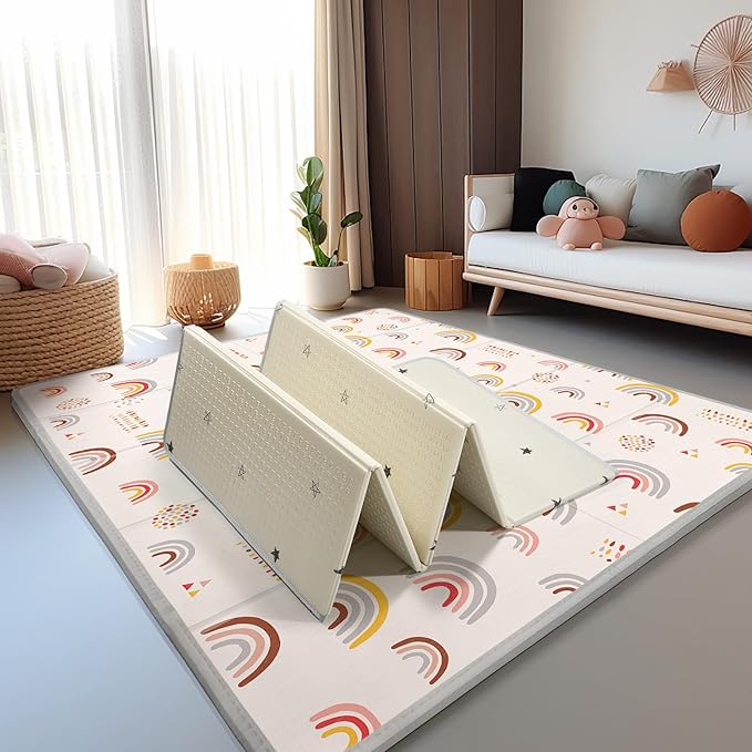 XL Baby Play Mat, 79" X 71" Extra Large Play Mat, Baby Mats for Floor, Waterproof, Anti-Slip Baby Crawling Mat, Soft Foam Mat for Babies and Toddlers, Reversible & Portable Rainbow and Star Pattern