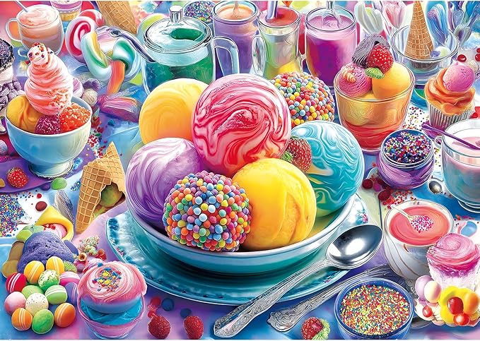 500 Piece Jigsaw Puzzle for Adults Colorful Ice Cream Candy Sweet Dessert with Letters on Back Cool Unique Fun Family ChallengingPuzzles for Seniors Family (23"x15")