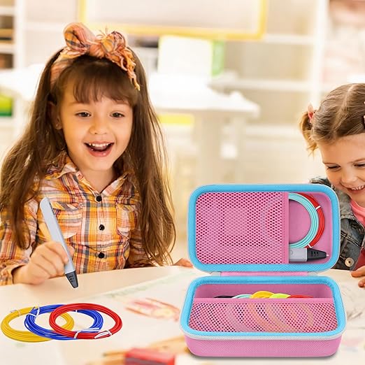 co2CREA Storage Organizer Case for 3D Printing Pen Set, Hard Case Compatible with SCRIB3D P1/Advanced, MYNT3D Super/Advanced, 3Doodler Start+/Flow/PRO and Filament Refill(Pink Case + White Zipper)