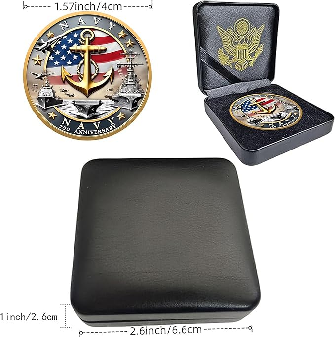 Navy 250th Anniversary Coin β USMC 250th Commemorative Double-Sided Marine Corps Challenge Coin with Metal Gift Box β Navy Challenge Coin for Veterans, Marines, Patriots β 1.57" Display