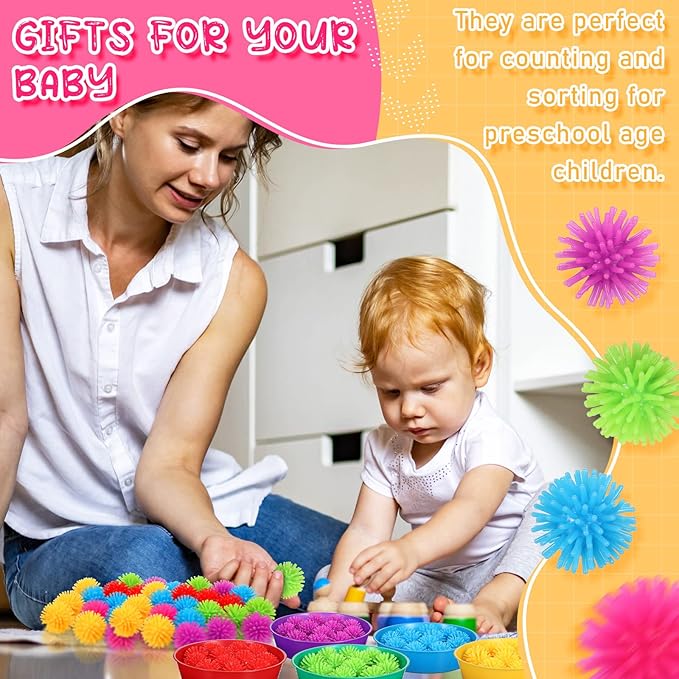 Leitee 71 Pcs Sensory Bin Filler Include 60 Hedge Balls 4 Tweezers 2 Scissors Clips 5 Cups Fine Motor Skills Toys Set for Boys Girls Early Education and Counting Sorting Training(Blue,Classic)