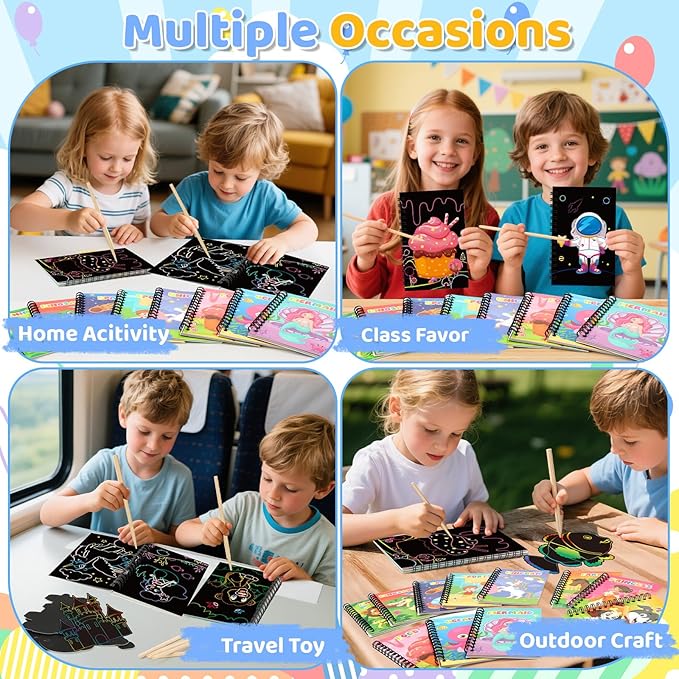 24 Pack Scratch Art Party Favors for Kids - Rainbow Scratch Paper Notebook with Scratch Off Cards Easter Basket Stuffers Birthday Goodie Bags Stuffers with - Return Gifts DIY Classroom Prizes
