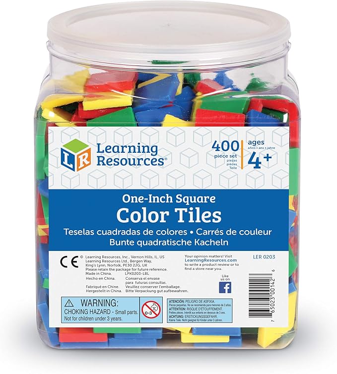 Learning Resources Square Color Tiles, Counting, Sorting Toy, Set of 400 in 6 Colors, Ages 4+