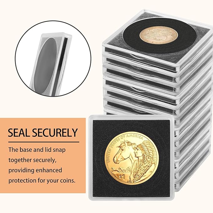 40 Pcs Coin Holders for Collectors, Clear Coin Cases with 5-Size Sponge Gaskets 20/25/30/35/40mm, Plastic Coin Slabs and Coin Protectors for Silver Dollar Collectors Collection Supplies, Black