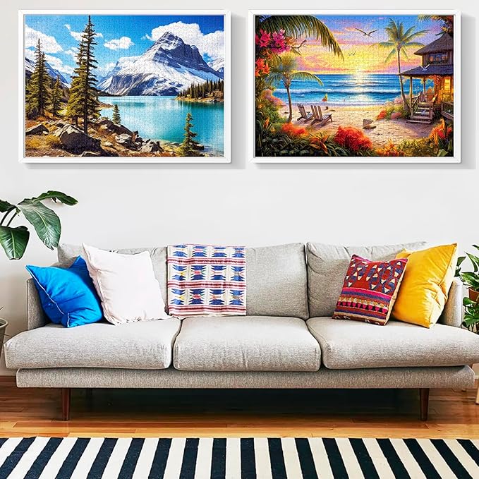 2 Pack Puzzles for Adults 1000 Pieces-Hawaii Beach & Moraine Lake Difficult Jigsaw Puzzles for Adults,Hard Jigsaw Puzzle Decorations DIY Leisure Game Toy Suitable Family Friends(27.5x20 inches)