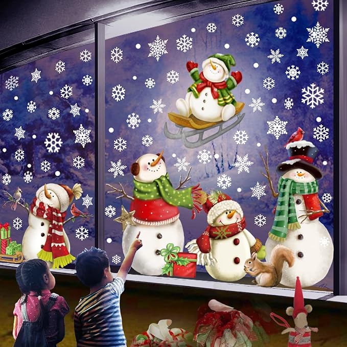 Christmas Snowflake Stickers,Snowman Decals,Window Stickers for Windows Glass,Winter Window Cling,Christmas Decorations Holiday,Christmas Window Clings (Snowman)