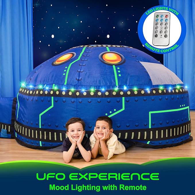 W&O Glowing UFO Aerodome with LED Lights & UFO Sound Button โ Glows in The Dark, Offering an Extraordinary Space Adventure for Kids Ages 3-12 (Fan Not Included)