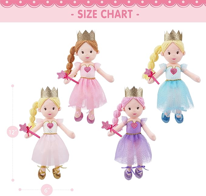 June Garden 12" Soft Baby Princess Doll Violet - Stuffed Cuddly Princess Plush Gifts for Toddler Girls - Violet Dress